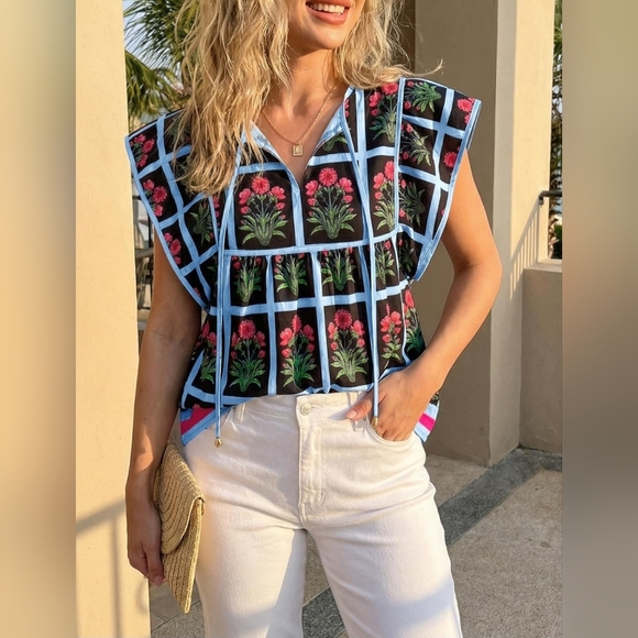 NEW Floral Peplum Babydoll Top Boho V-Neck Size Large - Picture 3 of 4